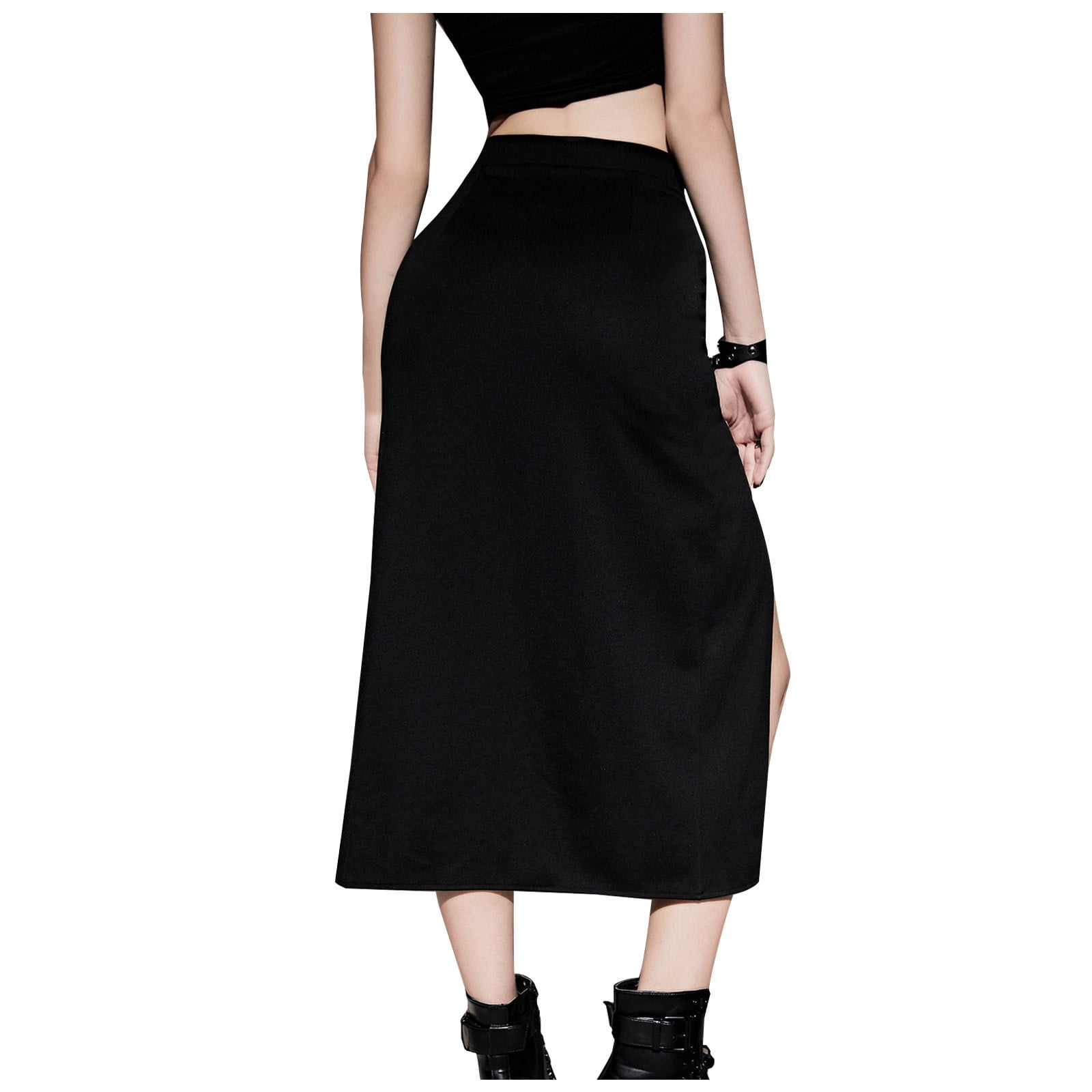 Goth Double Slit Maxi Skirt for Women Punk Black See Through