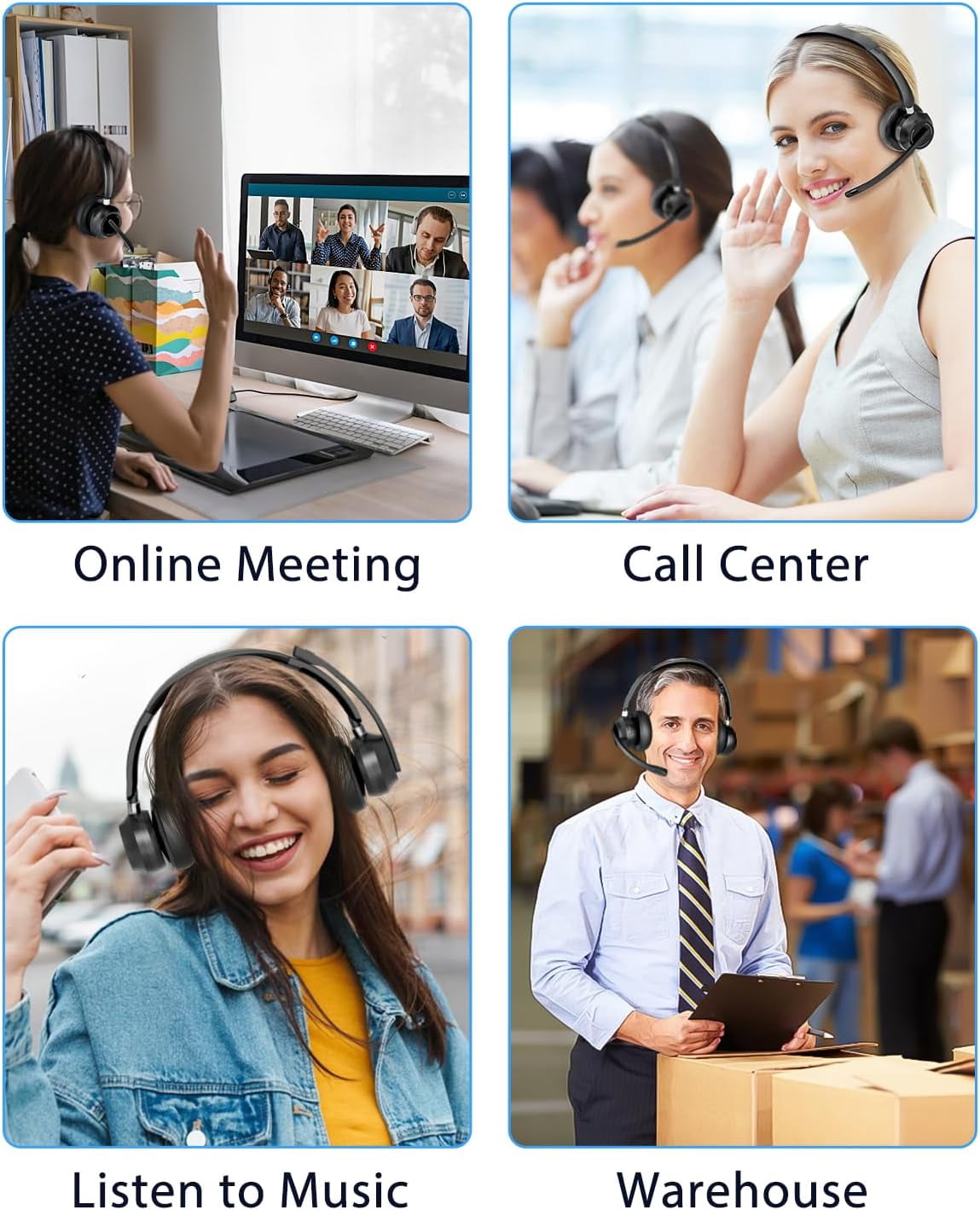 Bluetooth Wireless Headset with Microphone & USB Dongle, Noise Cancelling Headphones for PC/Mac, Zoom Teams Calls "