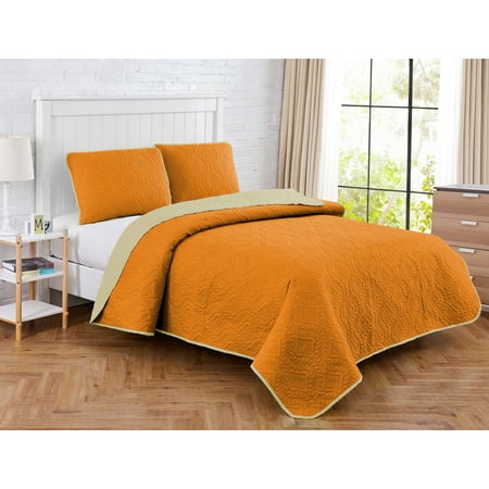 Medallion Stitch 3-piece Quilt Set Orange/Tan Full/Queen