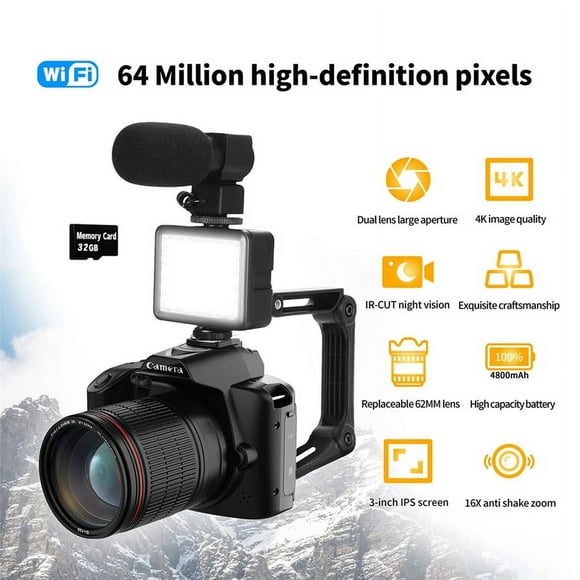 Digital Photography Camera 4K WIFI WebCam Video Recorder 64MP Camcorder Camera Zoom Blogging Camera with 32G Memory Card