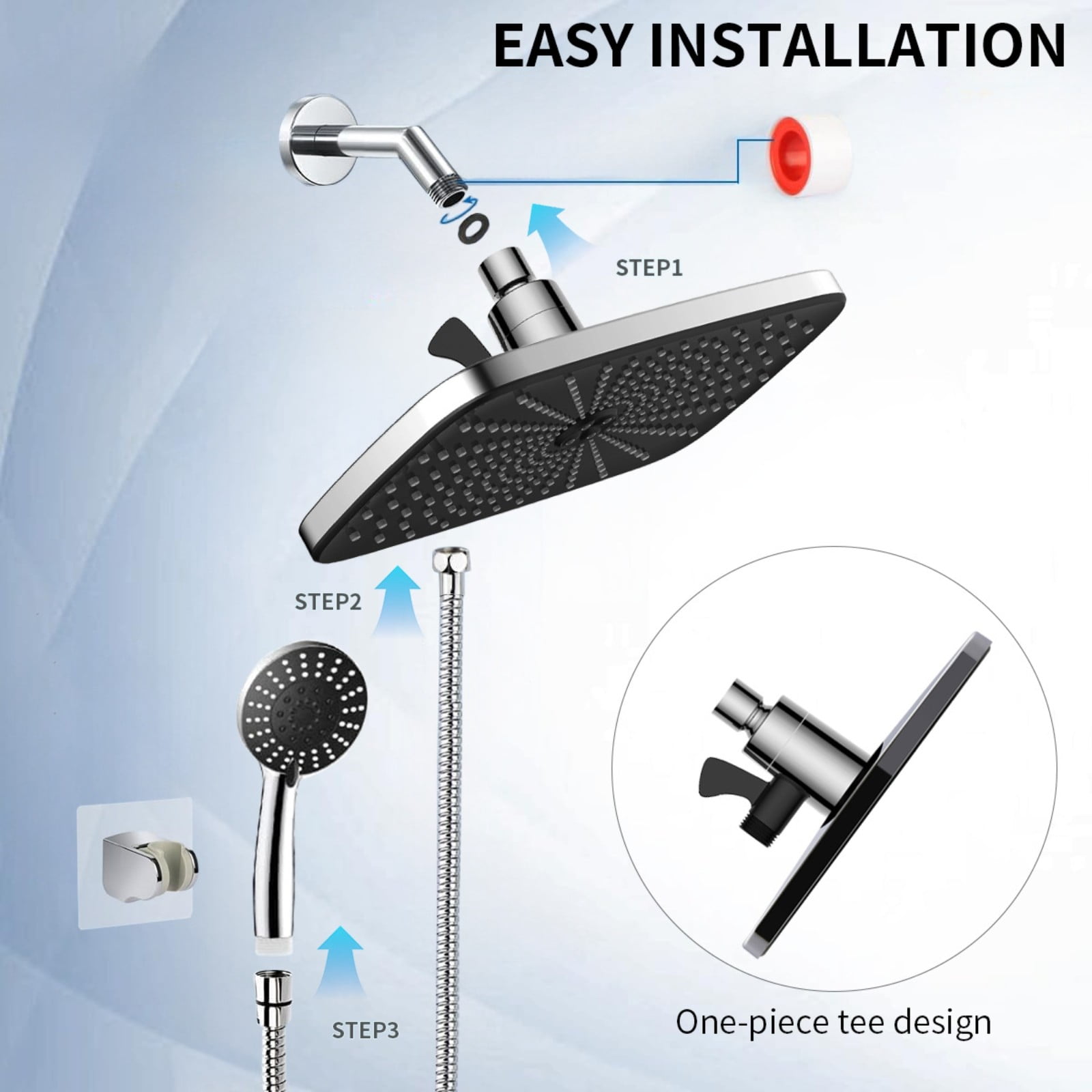 Xheghe 12-Inch Rain Shower Head with 7 Spray Modes, Dual Shower System with Handheld Spray, Easy Installation for Home Use