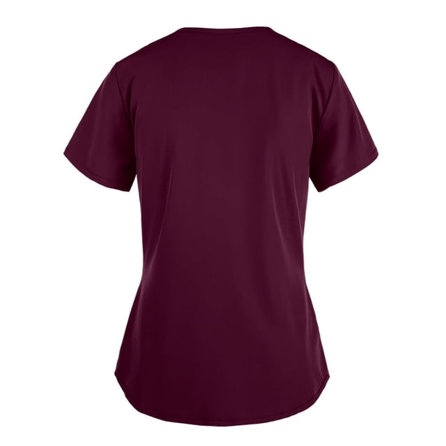 PENGXIANG Blouse à Manches Courtes Col en V Uniforme de Travail Couleur Unie avec Poche pour Femmes