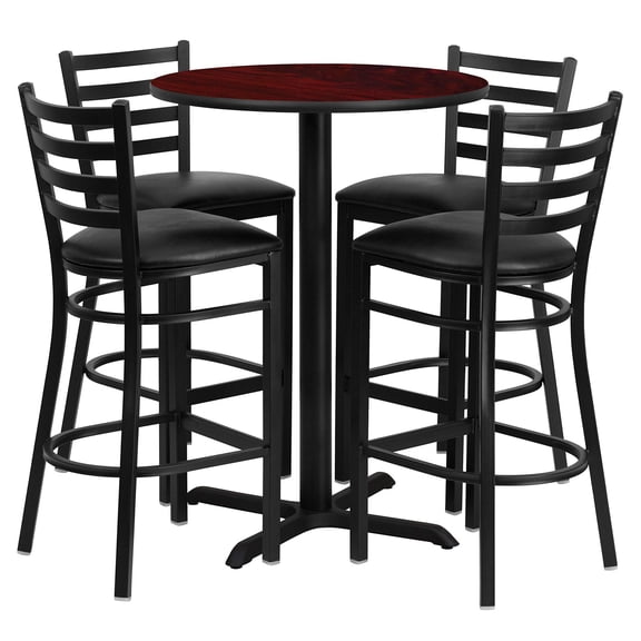 Bowery Hill 5 Piece Round Table Set in Black and Mahogany