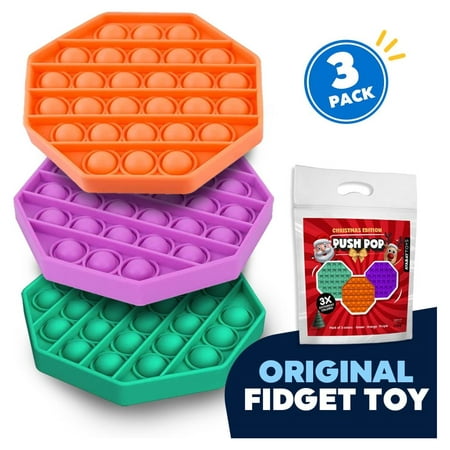 JEEXI Pop Fidget Sensory Toys - Set of 3, Autism Special Needs Stress Relief Silicone Pressure Relieving Toys, Round and Square Squeeze Toys for Kids Children Adults