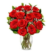 From You Flowers - One Dozen Long Stemmed Red Roses with Free Vase