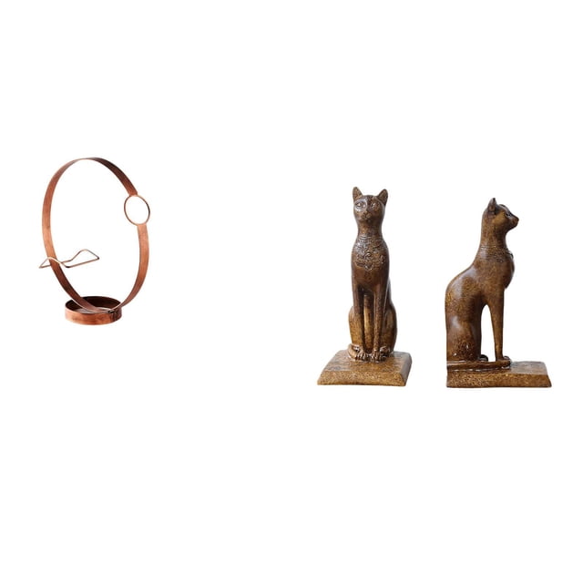 Elegante juego de estante metálico y sujetalibros con estatua de gato egipcio para una decoración con estilo en el hogar, el bar y la oficina, con un
