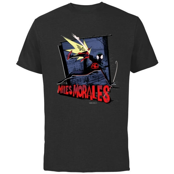 Marvel Spider-Man: Across the Spider-Verse Miles Web Thwip - Short Sleeve Cotton T-Shirt for Adults - Customized-Black
