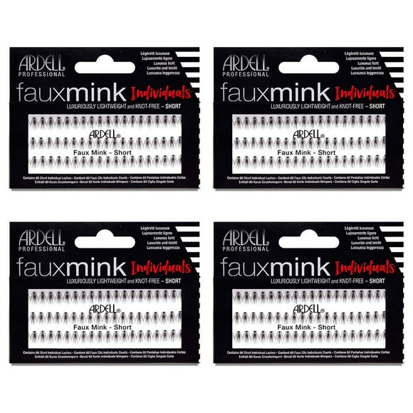 Pestañas postizas Ardell, pantalones cortos individuales de visón sintético, color negro, paquete de 4