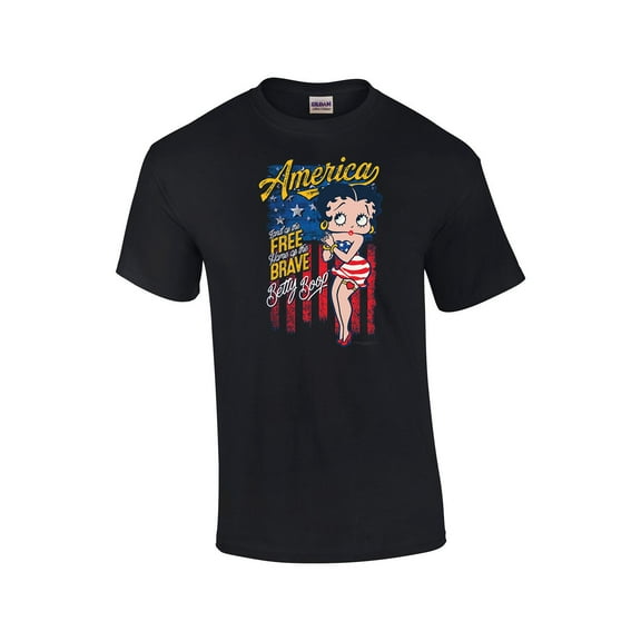 Betty Boop America Land of the Free Home of the Brave Distressed Unisex Short Sleeve T-shirt Graphic Tee Graphic Tee-Black-xxxl