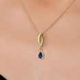 thumbnail image 3 of Gem Stone King 14K Yellow Gold Blue Created Sapphire and Lab Grown Diamond Pendant Necklace for Women | 1.03 Cttw | Gemstone September Birthstone | Pear Shape 7X5MM | With 18 inch Chain, 3 of 6