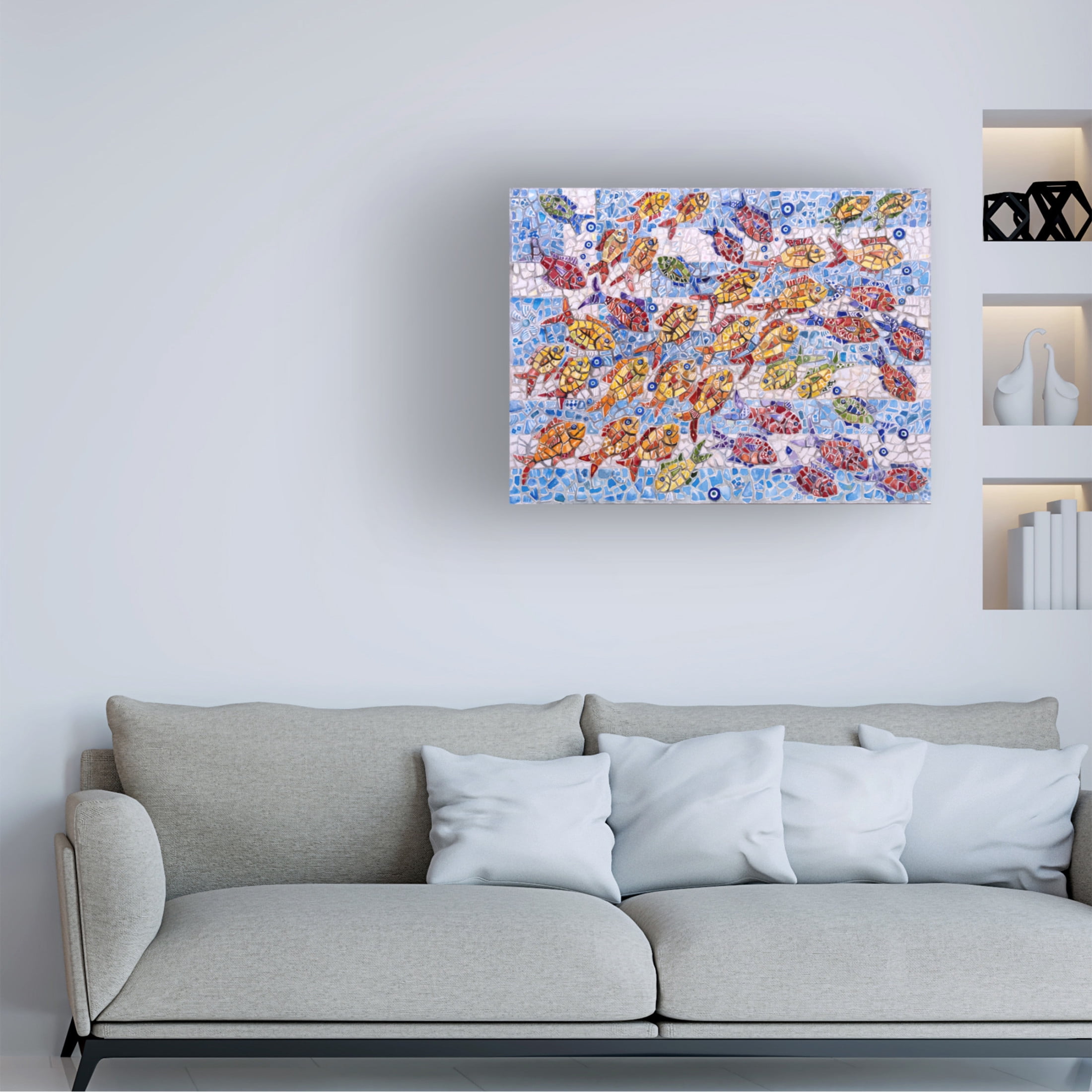 Canvas Wall Art - Charlsie Kelly 'Sardines for Greece' Wall Art for Living Room, Bedroom, or Office Décor by Trademark Fine Art - 32 x 24 Inches