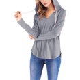thumbnail image 4 of gakvbuo Fall Tunic Tops For Womens Long Sleeve Tops Loose Fitting Casual Drawstring V-Neck Hooded Pullover Sweatshirts, 4 of 5