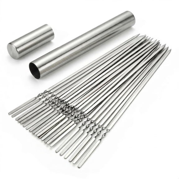 CNDRLEF 20PCS 13inch Stainless Steel BBQ Skewers, Reusable Grilling Skewer Sticks with Portable Tube Case for Outdoor Cooking & Barbecue Party