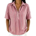 thumbnail image 2 of Stamzod Striped Tops for Women Trendy Fashion V-Neck Short Sleeve T-Shirts Plus Size Dressy Casual Blouses Hot Pink C XXL, 2 of 7