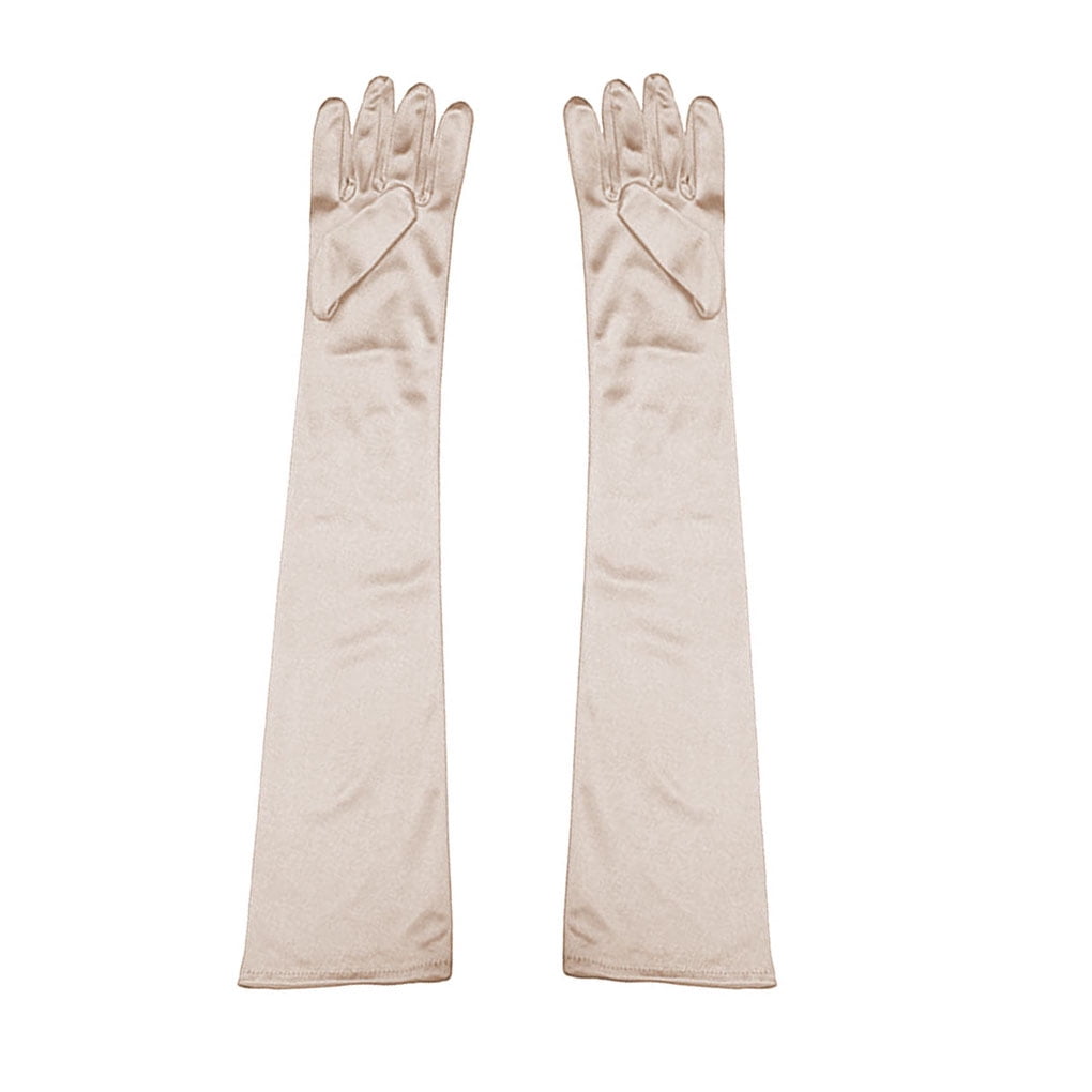 TureClos 1 Pair Formal Bride Long Sleeve Gloves Solid Color Breathable Wedding Party Banquet Arm Gloves, Beige