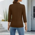 thumbnail image 3 of Iaqnaocc Women's Tops, Tees & Blouses Dressy Casual 3/4 Sleeve Polo Shirts Solid Color Business Work V Neck Collared Blouses Fashion 2026 Summer Tunic Tops With Pocket Brown L, 3 of 5