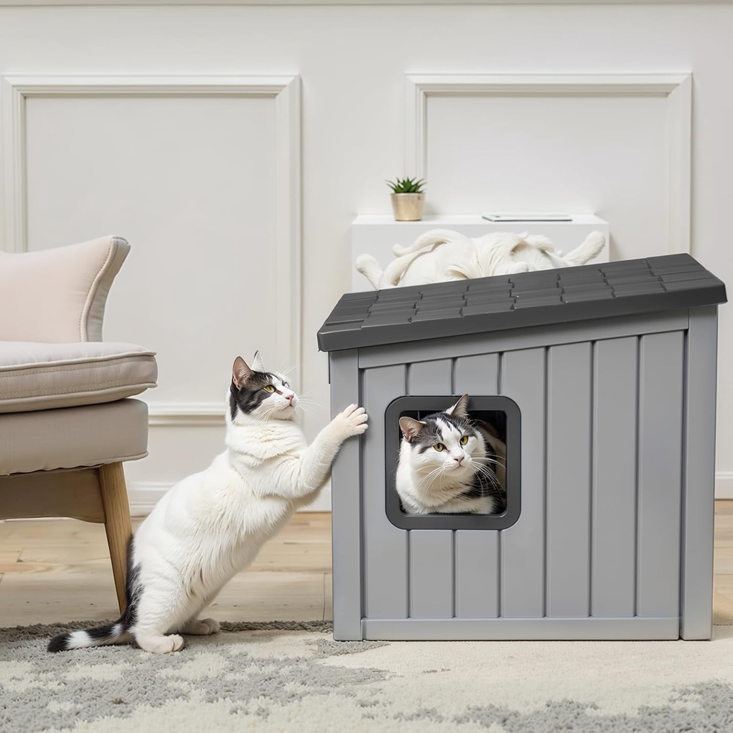 FICARTS Outdoor Condo - Style Waterproof Cat Shelter - PP Material, All - Season Insulated, Easy Assembly, Includes Vents, for Cats & Small Dogs,Gray