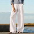 thumbnail image 3 of Scyoekwg Women Casual Pants Cotton Linen Wide Leg Pant Drawstring Ladies Sweatpants Loose Solid Color Comfy Casual Trousers White,S, 3 of 9