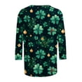thumbnail image 5 of Craaazy Ladies' Leisure St. Patrick's Day Printed Round Neck 3/4 Sleeve T-shirt Loose Top Gifts, 5 of 5