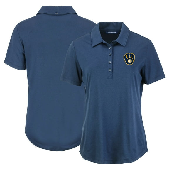 Women's Cutter & Buck Navy Milwaukee Brewers Coastline Epic Comfort Eco Recycled Polo