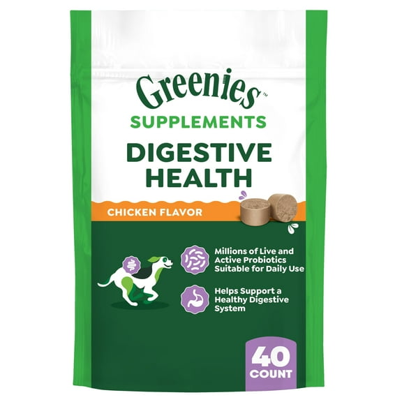Greenies Supplements Digestive Probiotics for Dogs Chicken Flavor, 7.8 oz Pouch of 40 ct. Chews