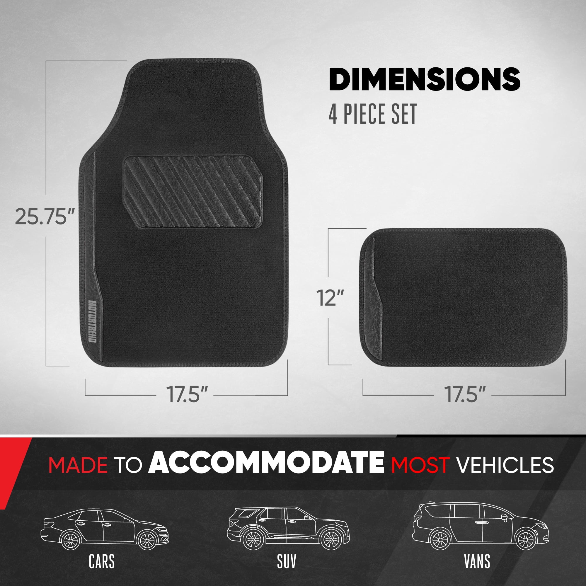 MotorTrend SpeedSeries Carpet Car Floor Mats Set - Universal Fit for Cars, Trucks, SUVs, Vans - Set of 4, Black Car Mats Car Carpet Mats