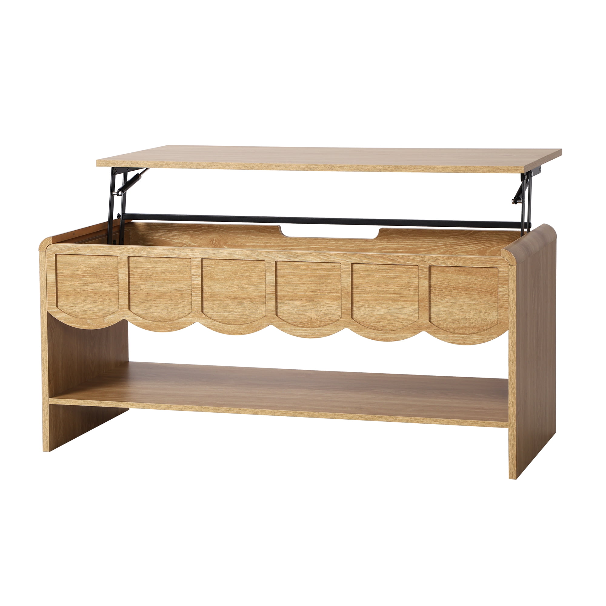 Wirrytor Lift Top Coffee Table with Storage for Living Room , Oval Coffee Table with Hidden Compartment and Open Shelf, Modern Center Tables, Wave Edge Design