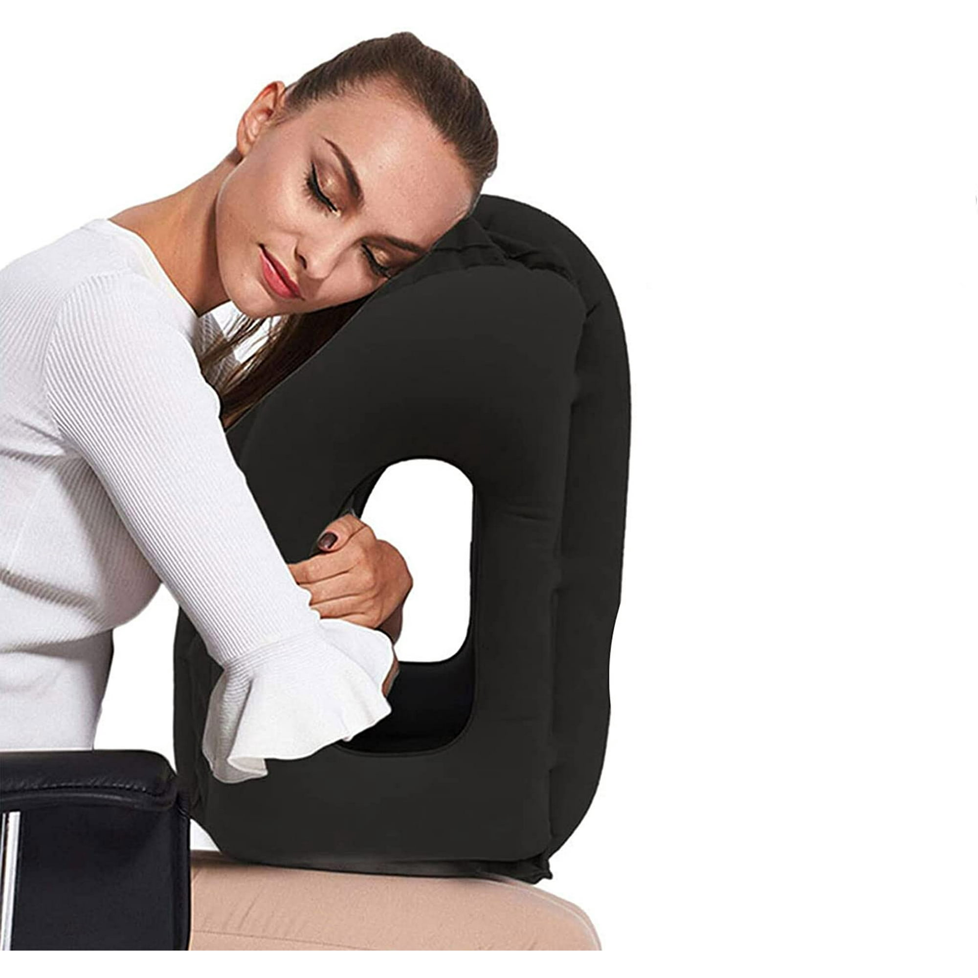 Portable Travel Pillow Inflatable Head Neck Rest Pillow Easy to Inflate Deflate Best Used for Airplanes Car Bus Train Office Napping Black Walmart