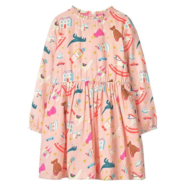 AAMILIFE Little Maven Robe Décontractée pour Bébés Filles Automne Rose Jolies Robes à Motif pour Enfants Mignonne et Confortable Vêtements pour Enfants 2-8 Ans