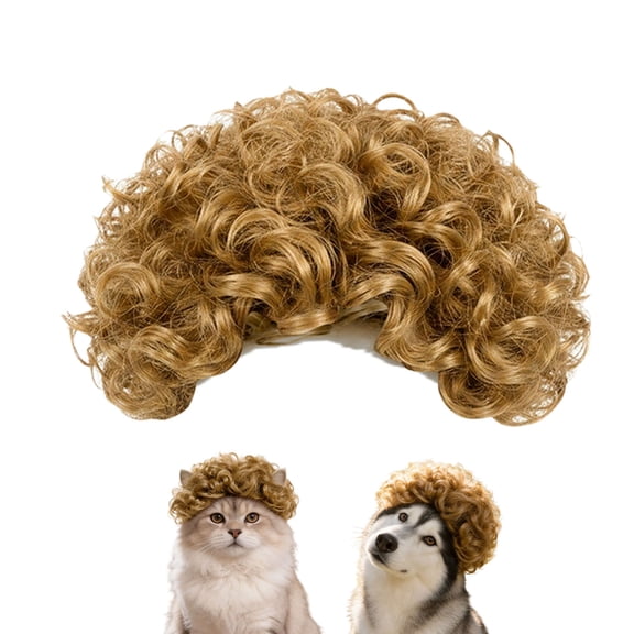 Pet Costume Wig Funny Headwear Adjustable Elastic Pet Accessory For Dog Cat Holiday Party Photo Props(Brown-One Size)