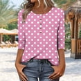 thumbnail image 2 of Womens Shirts 3/4 Length Sleeve Top Round Neck Button Blouses Summer Fall Casual Comfortable Tunic Tops Fashion No Positioning Printing TShirts Pullover, 2 of 7