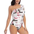 thumbnail image 3 of Sikiie Dachshund Dog Puppy Print Women One Piece Swimsuits Tummy Control One Shoulder Bathing Suits Ruffle Swimwear, From S to XXL-X-Large, 3 of 6