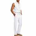 thumbnail image 5 of Ceisia Men Lapel Sleeveless Button Down Shirt and Belted Straight Leg Pants 2 Piece Linen Outfit White XXL Gift, 5 of 8