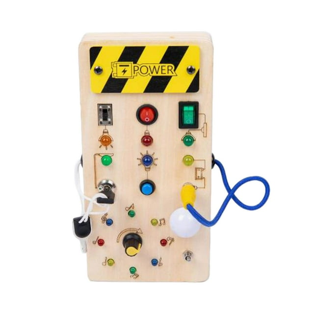 Tablero ocupado con interruptor de luces, tablero sensorial de madera LED, juguetes Montessori, juguetes educativos de aprendizaje, juguetes de viaje, patrón de nota Sunnimix Material de tablero ocupado