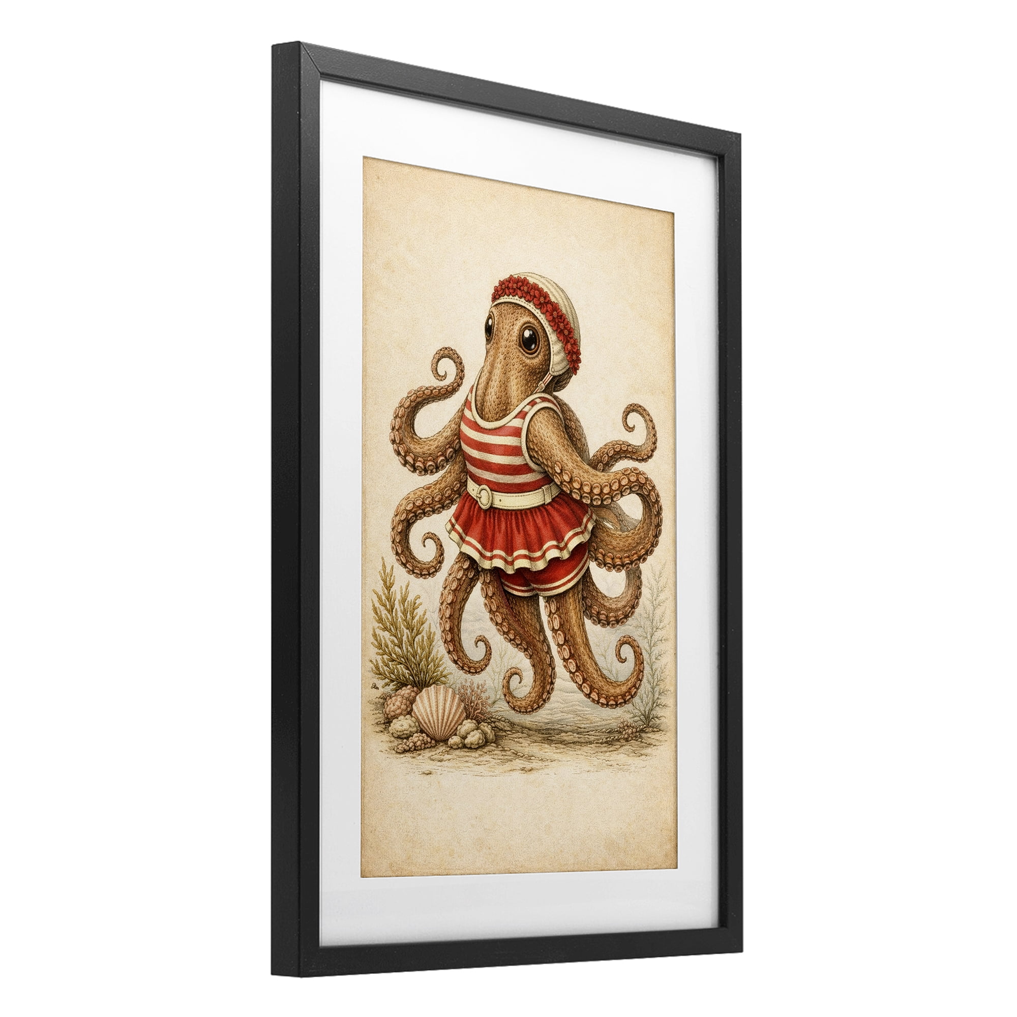 Stupell Industries Octopus of Maritime Bathing Society Black Framed Print Under Glass, design by Grotto Studios