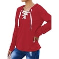 thumbnail image 4 of TWZH Women Cross V Neck Drawstring Long Sleeve Solid Color Hoodie, 4 of 7