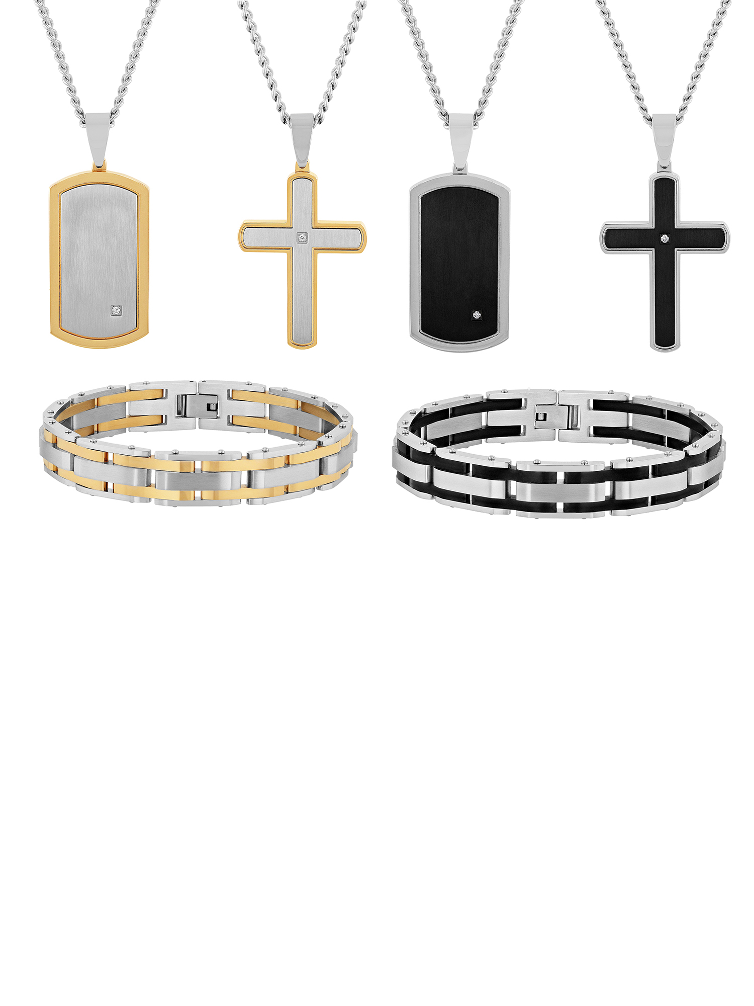 Mens Lab-Grown Diamond Accent Two-Tone Stainless Steel Pendant Necklace & Bracelet Set, Set of 3