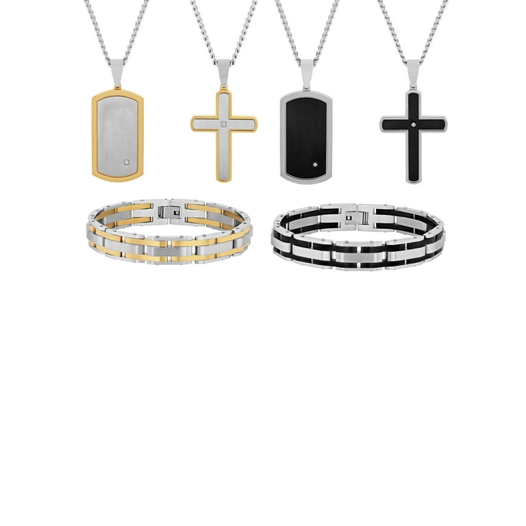 Mens Lab-Grown Diamond Accent Two-Tone Stainless Steel Pendant