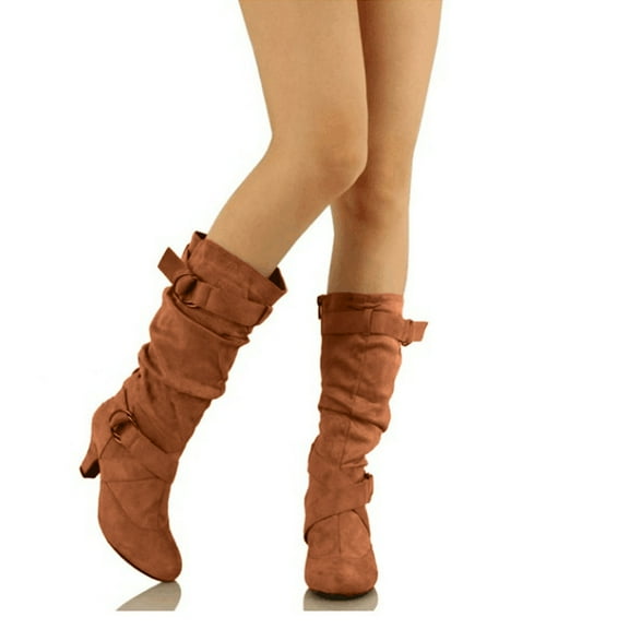 OKBOP Women's Middle Mid Calf Boots-Square Toe Fashion Non Slip Shoes for Women Boots Winter Christmas Warm Womens Boots