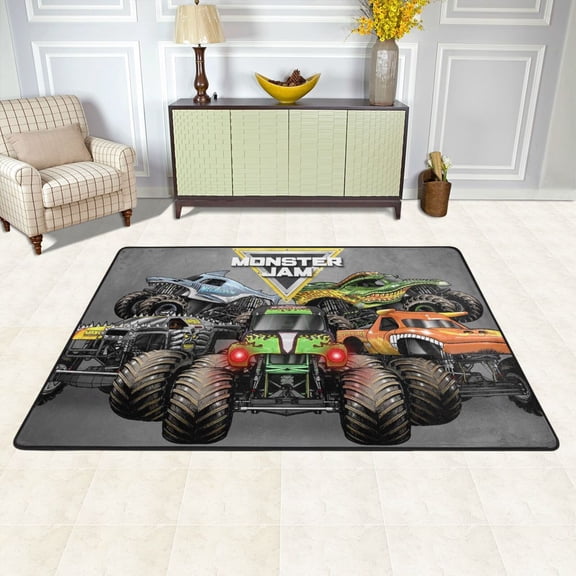 Cartoon Monster Truck Jam Rugs Washable Cover Floor Rug Carpets Bathroom Decorations For Kitchen Bedroom Indoor Outdoor 72"X48"