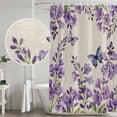 thumbnail image 5 of Purple Flowers Shower Curtain, Waterproof Shower Curtains for Bathroom, Butterfly Spring Floral Rustic Farmhouse Washable Fabric Bathtub Curtain Set Bath Decor with 12 Hooks Long 72"x84", 5 of 8