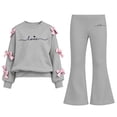 thumbnail image 2 of Auroural Girls Clothes Sets Size 7-8 Girls Bow Sweatshirt Crewneck Long Sleeve Pullover Top Girl's Heart Shaped Printed Top Flare Pants Two-Piece Set Kids Fall, Winter, Cute, Casual 5-15 Years, 2 of 9