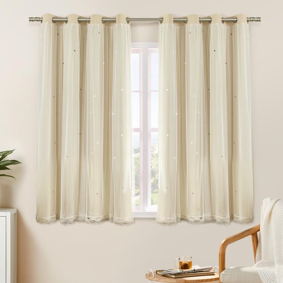 Cortinas XiDi con 2 paneles, color beige, forma de estrella hueca, 132 x 160 cm
