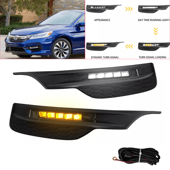 Fit 2016 2017 Honda Accord Front Bumper LED Dual Color Fog Lights W/Bezel