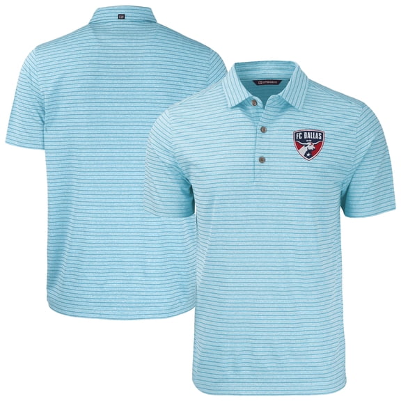 Men's Cutter & Buck Heather Powder Blue FC Dallas Forge Eco Stripe Stretch Recycled Tri-Blend Polo