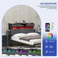 thumbnail image 3 of ModFusion Full Size Modern Upholstered Platform Bed with 6 Storage Drawers & Open Shelves, Iron Wood Bed frame with Charging Station & LED Ligting, No Box Spring Needed, Dark Gray, 3 of 9