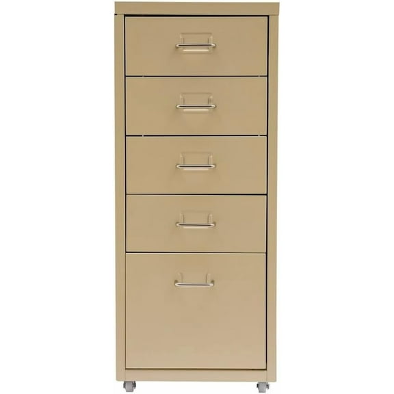 5-Drawers Metal File Cabinet, Freestanding Office Vertical File Cabinets, Storage Cabinet with Buckles and Handles, Mutifuctional Tool Cabinets for Kitchen, Bedroom, Living Room (Beige)