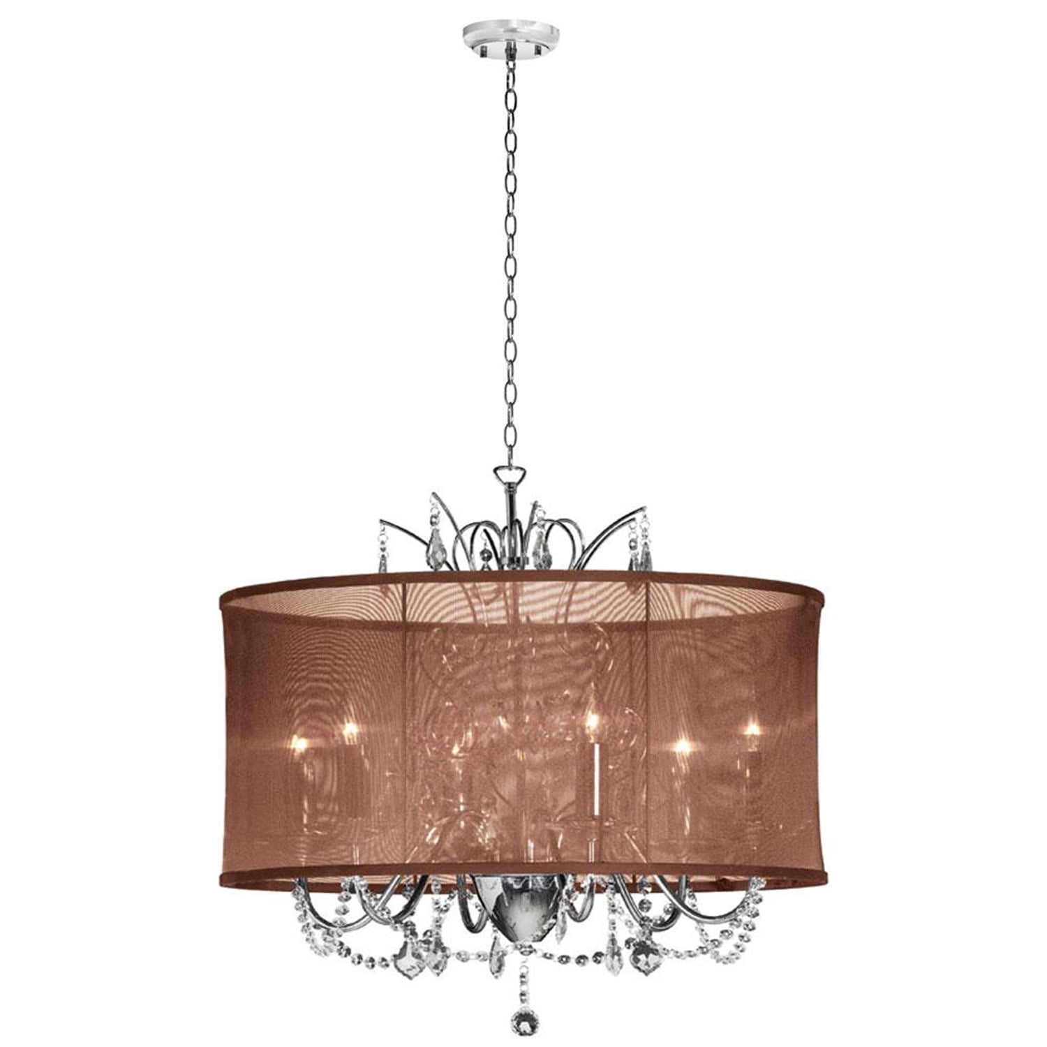 5 Light Crystal Chandelier, Organza ShadeDiameter25,ShadeChocolate Brown