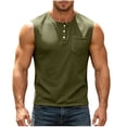 thumbnail image 5 of Men's Waffle Knit Henley Tank Top, Button Front with Chest Pocket, Breathable Sleeveless Shirt for Gym, Workouts and Muscle Fit Casual Wear, Big and Tall Sizes S-3XL Army Green, 5 of 9