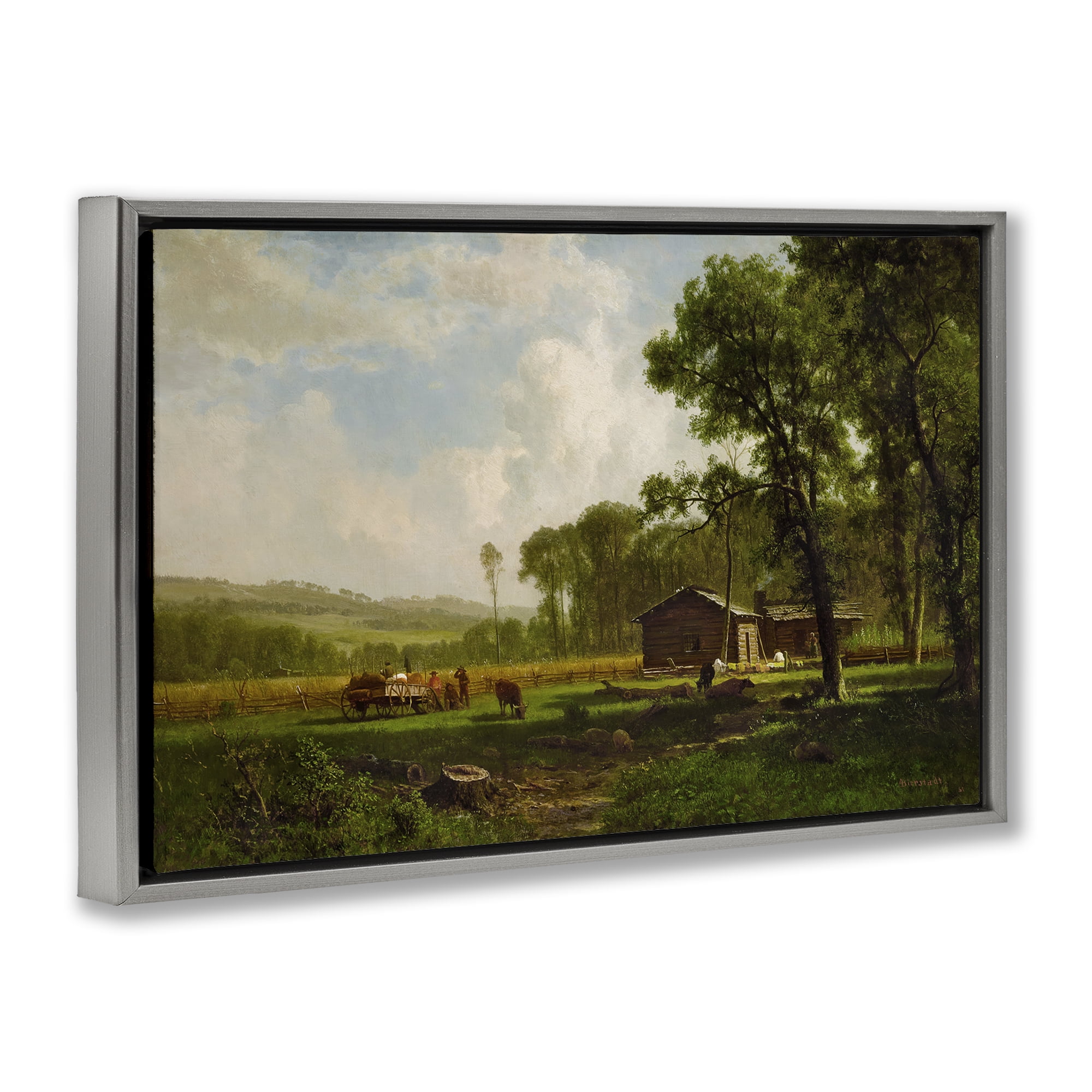 Stupell Industries Early Settlers Classical Landscape & Nature Painting Gray Floater Framed Canvas Art Print Wall Art, 31 x 21
